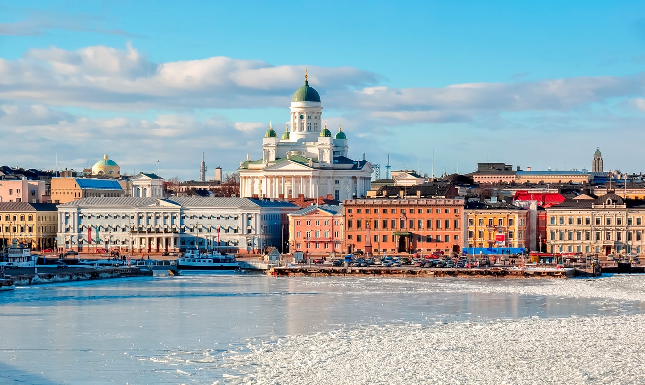 Helsinki cityscape with Helsinki Cathedral in winter, Finland