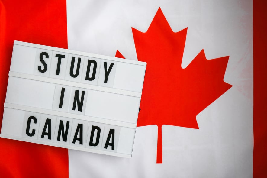 Study in Canada Text with Canadian Flag 